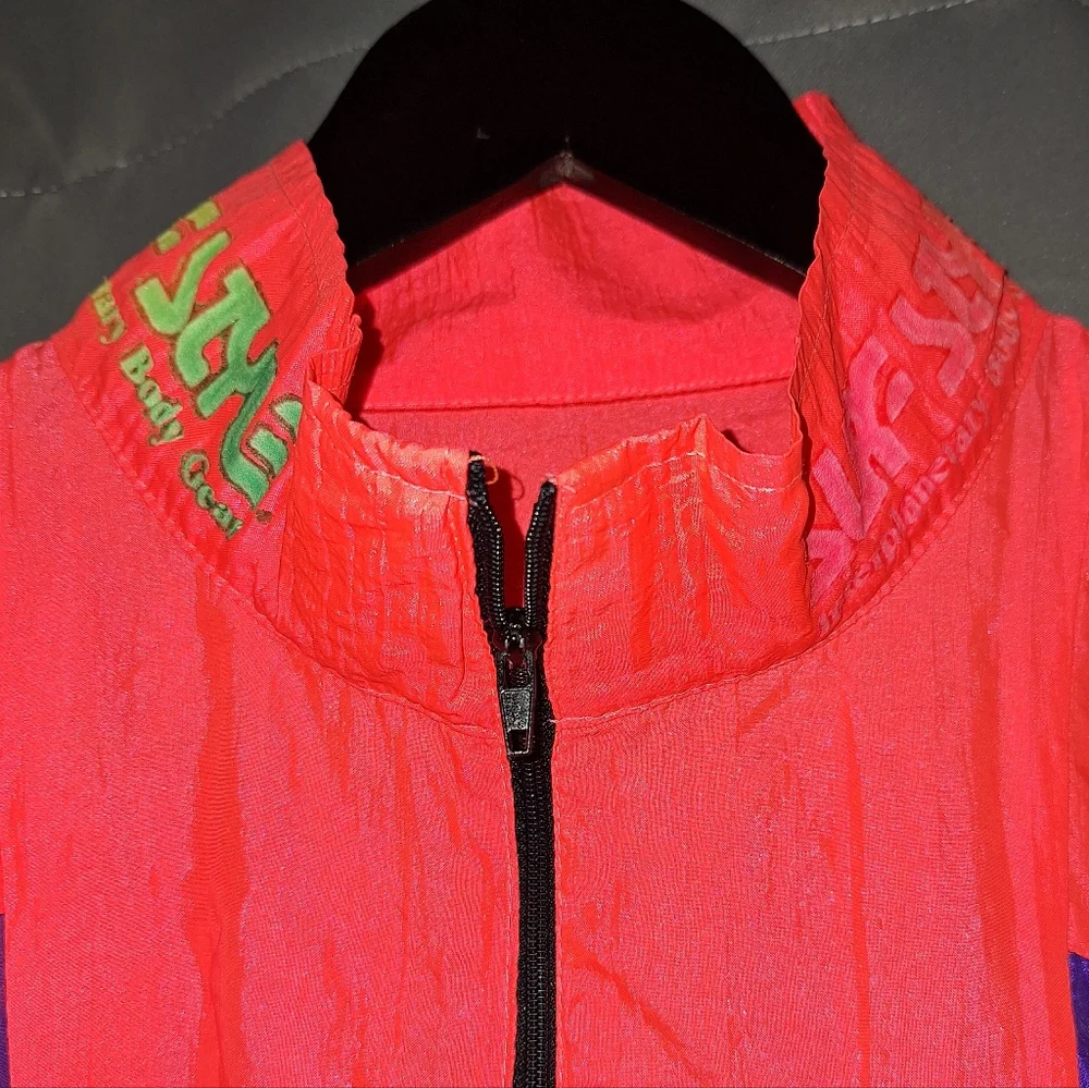 Vtg Surf Style Pull Over Windbreaker Jacket 1/2 Zip Neon Vibrant Colorblock 90s - Picture 6 of 14